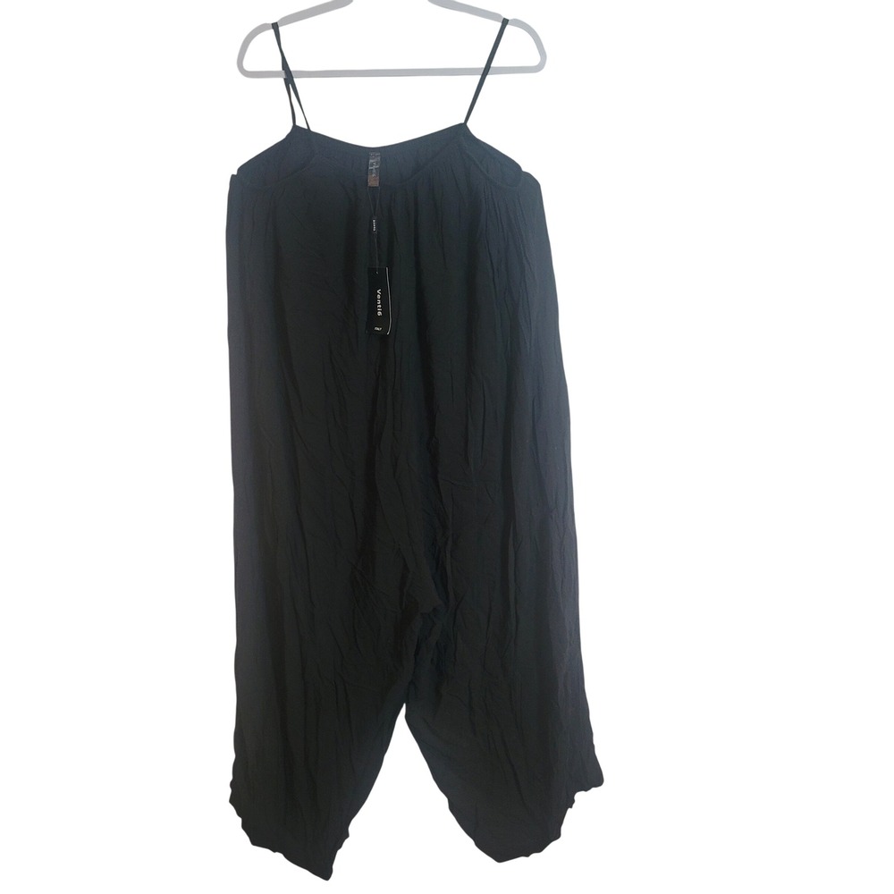 Venti6 Italy Black Spaghetti Strap Wide Leg Drop Crotch Jumpsuit Women Small NEW